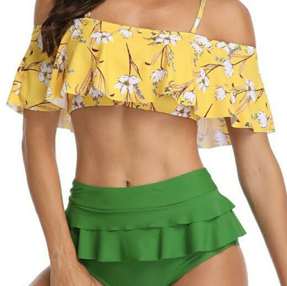 🔥💥Yellow Ruffle  high waist bikini